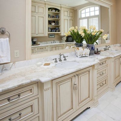 Bathroom renovation and remodeling   honed marble vanity top sink topper, tile flooring and cabinets Baltimore, MD