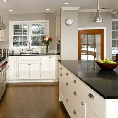 Best Black Granite Countertops on Dark Brown Kitchen with Hardwood Floors   Gold Marble Granite & Cabinets LLC, Baltimore, MD
